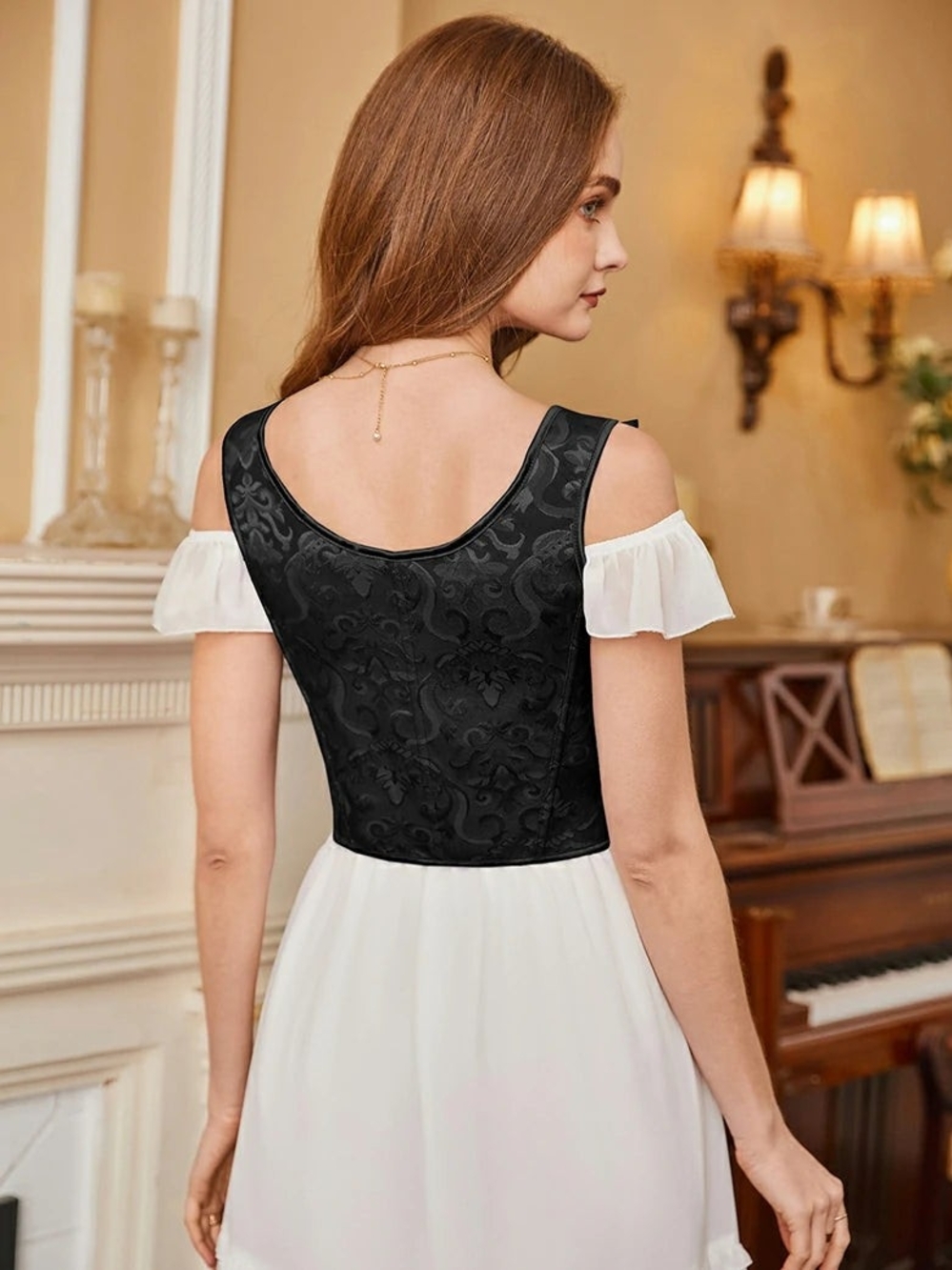 Scarlet Darkness Black Brocade Lace-Up Corset Camisole - Picture 3 of 5